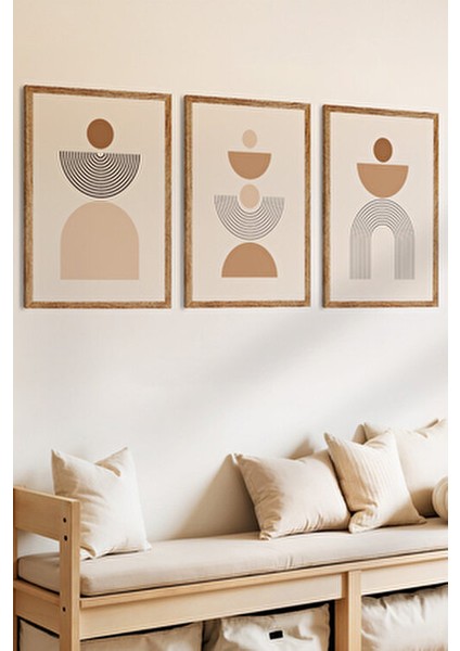 3 Parça Soyut Şekiller Konsepli Ahşap Çerçeve Görünümlü Mdf Tablo Seti fiyatları