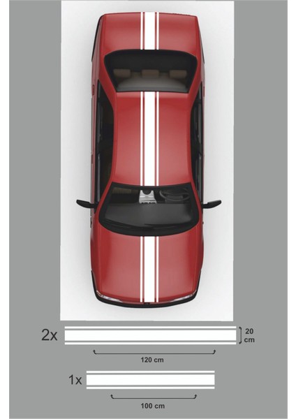 Çift Şerit Oto Sticker 3 Lü Set - Araba Sticker - Oto Sticker - 120X20CM (2ADET), 100X20CM (1 Adet)