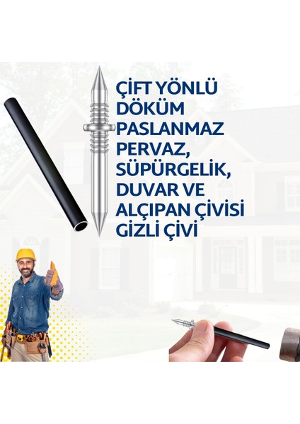 Çift Yönlü Döküm Paslanmaz Pervaz, Duvar ve Alçıpan Çivisi 500'LÜ