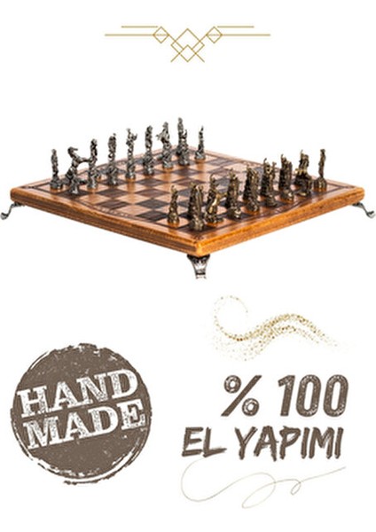 MC97 - Çin Antik Figürlü Metal Taşlar – 30X30CM Gerçek Kayın Tahtası - Hediyelik Satranç Takımı fiyatları