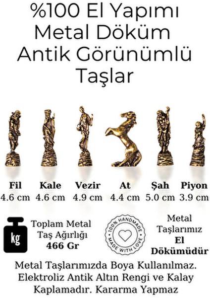 MC97 - Çin Antik Figürlü Metal Taşlar – 30X30CM Gerçek Kayın Tahtası - Hediyelik Satranç Takımı fırsatları