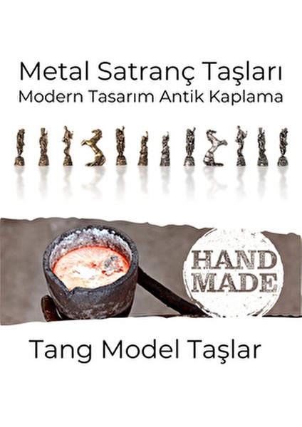 MC97 - Çin Antik Figürlü Metal Taşlar – 30X30CM Gerçek Kayın Tahtası - Hediyelik Satranç Takımı indirimleri