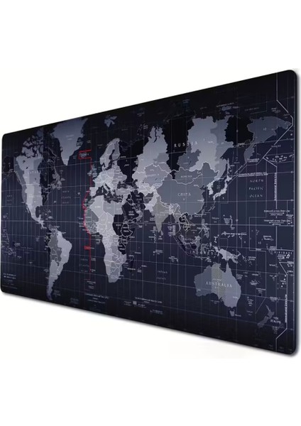 70X30 cm Black Dünya Desenli Dikişli Kaydırmaz Taban Oyuncu Mouse Pad