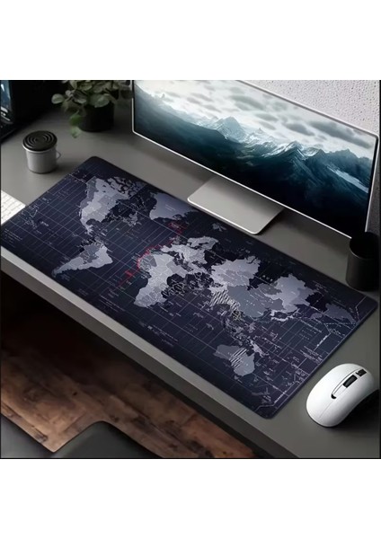 70X30 cm Black Dünya Desenli Dikişli Kaydırmaz Taban Oyuncu Mouse Pad fiyatları