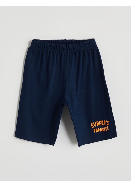 Yeni Sezon Beli Lastikli Yazı Baskılı Erkek Çocuk Pijama Şort