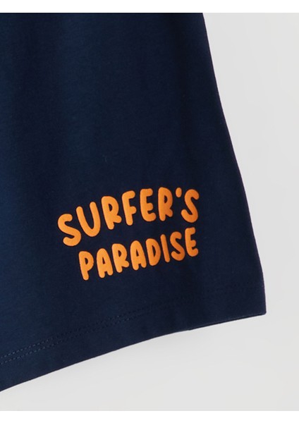 Yeni Sezon Beli Lastikli Yazı Baskılı Erkek Çocuk Pijama Şort modelleri