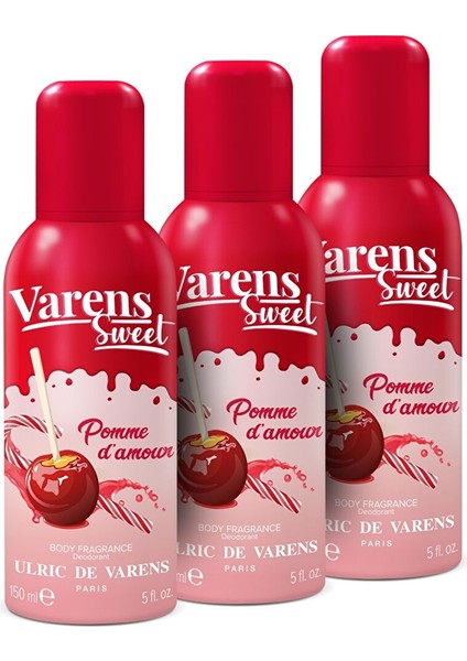 Varens Sweet Pomme D’amour Iştahlandırıcı Meyvemsi Şekerli Kadın Body Fragrance Deodorant Set 3X150