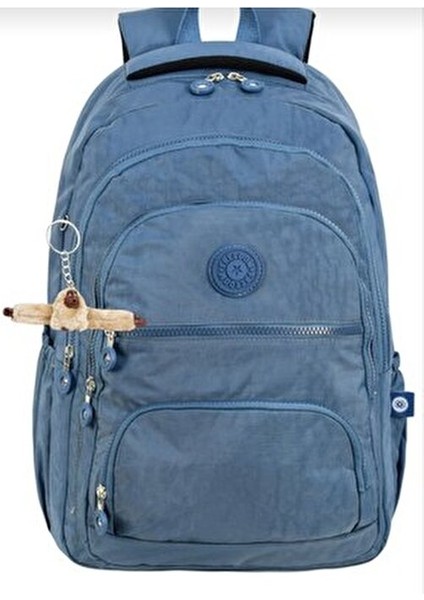 2'li Set Lüx Krinkıl Kumaş Lise ve Ortaokul Sırt Çantası Maymun Anahtarlık Hediyeli