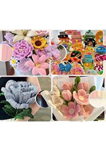 100LÜ Şönil, Eğitici Şönil, Tüylü Tel, Peluş Tel, Kadife Şönil, El Işi Malzemesi 30CM Karışık