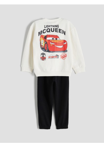 Yeni Sezon Bisiklet Yaka Uzun Kollu Arabalar Baskılı Erkek Bebek Sweatshirt ve Eşofman Alt 2'li Takım