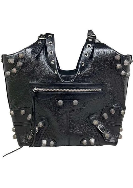 Klasik Kadın Omuz Çantaları ,oem Le Cagole Perçin Tote Çanta , Büyük Kapasiteli Kadınlar Için Pu Deri Çanta