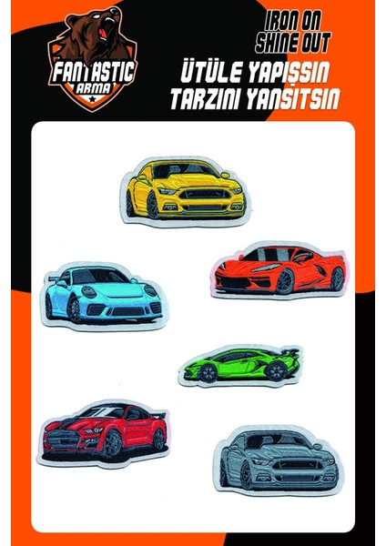 Ütü ile Yapışan Dokuma Arma Seti Patch Yama Renkli Arabalar Modeli (6 Adet)