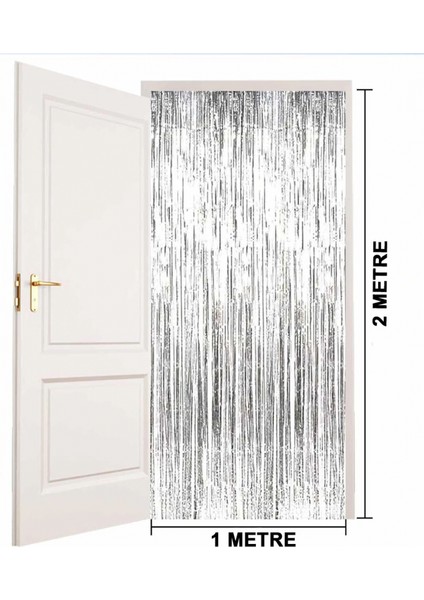 gümüş renk ekstra metalize parlak saçaklı arka fon perde ıthal 1x2 metre (4887) fırsatları