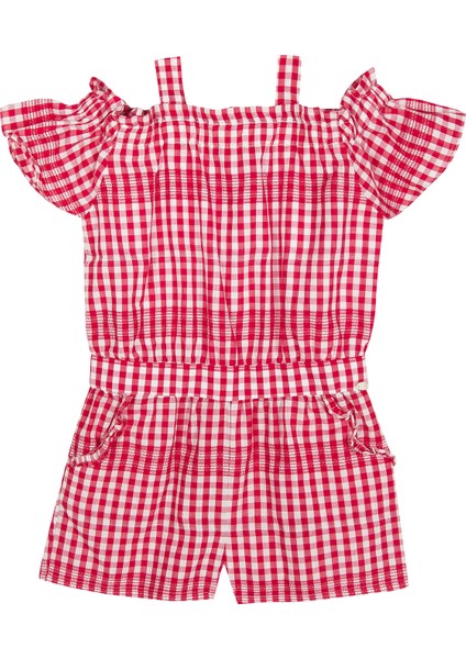 Kırmızı Pötikareli Kısa Kollu Kız Çocuk Şortlu Tulum