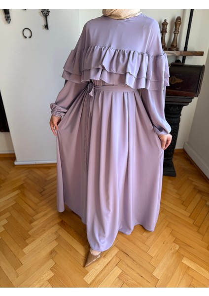 Lila Çift Fırfırlı Robalı Elbise 5068 fiyatları