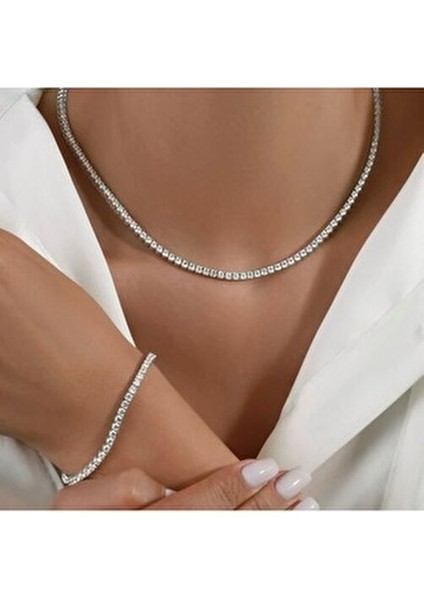 925 Ayar Gümüş Su Yolu Kolye ve Su Yolu Bileklik Seti-Hediye Paketli-Anneler Günü Hediyesi