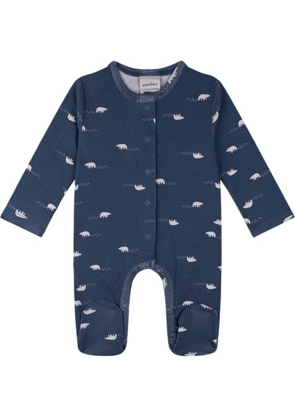 Lacivert Kutup Ayısı Desenli Uzun Kollu Unisex Bebek Tulum