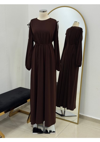 Acı Kahve Omzu Tünel Detaylı Elbise 5063