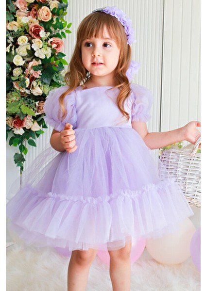 Kız Bebek Elbise Kız Çocuk Elbise Doğum Günü Parti Düğün Elbise Dantelli Kısa Kol Astarlı Elbise