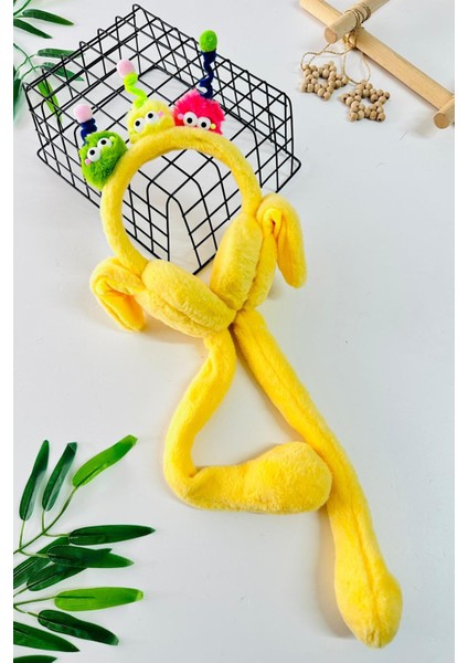 Renkli Gözlü Antenli Pelüş Kız Çocuk kulaklık - Sari