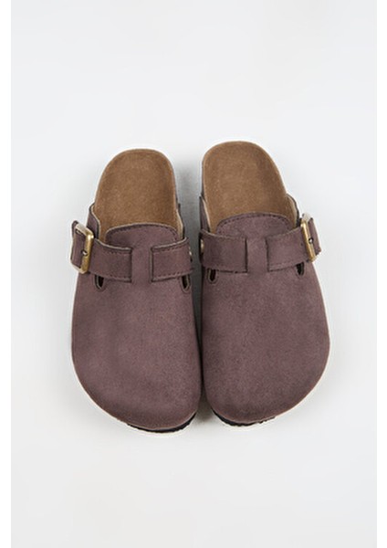 Nomiento Cancun Kadın Vegan Deri Tokalı Kahve Sabo Terlik