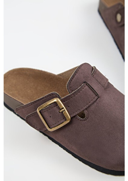 Nomiento Cancun Kadın Vegan Deri Tokalı Kahve Sabo Terlik modelleri