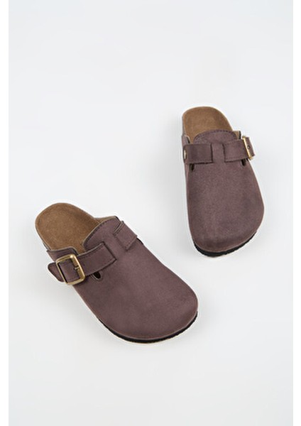 Nomiento Cancun Kadın Vegan Deri Tokalı Kahve Sabo Terlik fırsatları