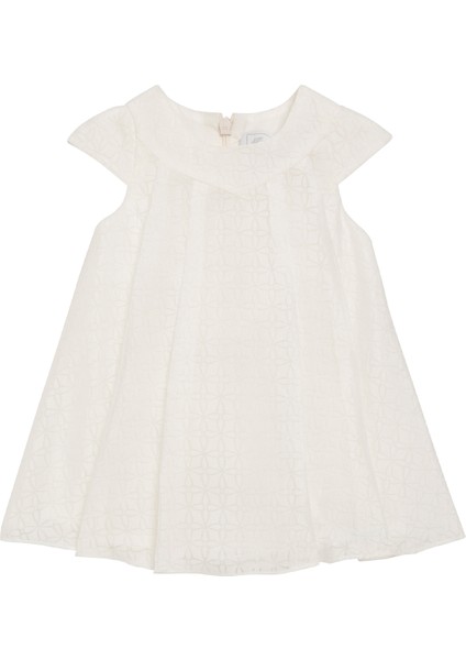 Ekru Kısa Kollu Kız Bebek Elbise