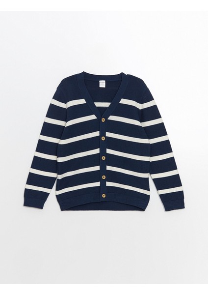 Yeni Sezon V Yaka Çizgili Erkek Çocuk Triko Hırka