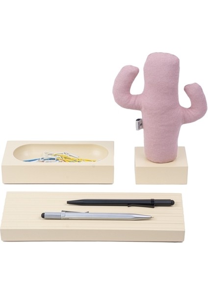 Kayigo Woody Krem Üçlü Ofis Seti - Pembe Cactus
