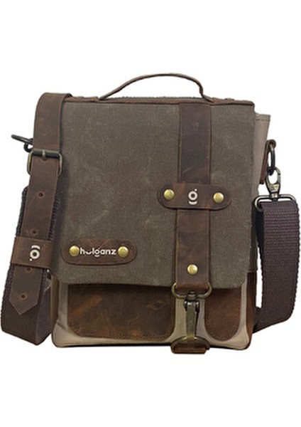 Retro Desenli Dug Mumlu Kanvas & Hakiki Deri Postacı & El Çantası 17X20 cm