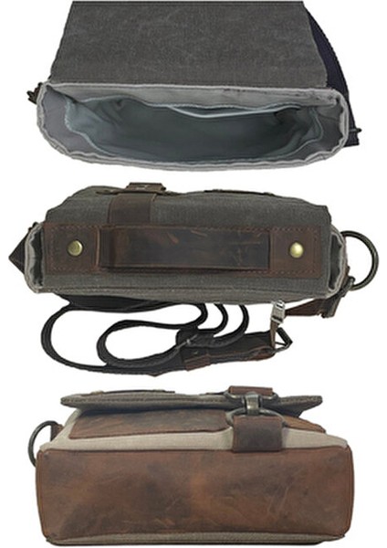 Retro Desenli Dug Mumlu Kanvas & Hakiki Deri Postacı & El Çantası 17X20 cm