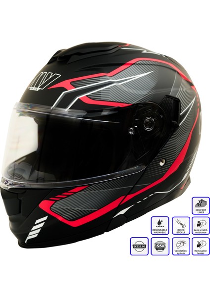 Gp My Helmet MKS002-BGR Güneş Vizörlü Şeffaf Çene Açılır Motosiklet Kaskı M