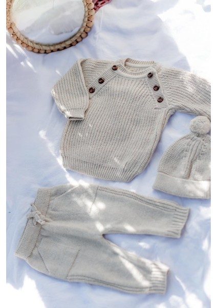 Triko Bereli Yandan Düğmeli Alt Üst Takım Bebek Set Kahverengi fiyatları