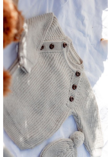 Triko Bereli Yandan Düğmeli Alt Üst Takım Bebek Set Kahverengi modelleri