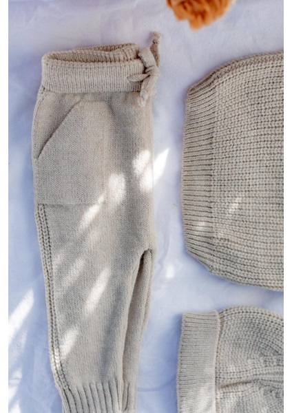 Triko Bereli Yandan Düğmeli Alt Üst Takım Bebek Set Kahverengi fırsatları