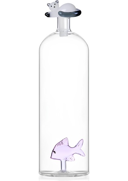 Pembe Balık ve Kedi Figürlü Kapaklı Cam Şişe