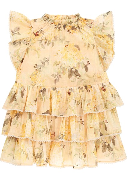 Cascadian Sarı Fırfırlı Kız Çocuk Elbise