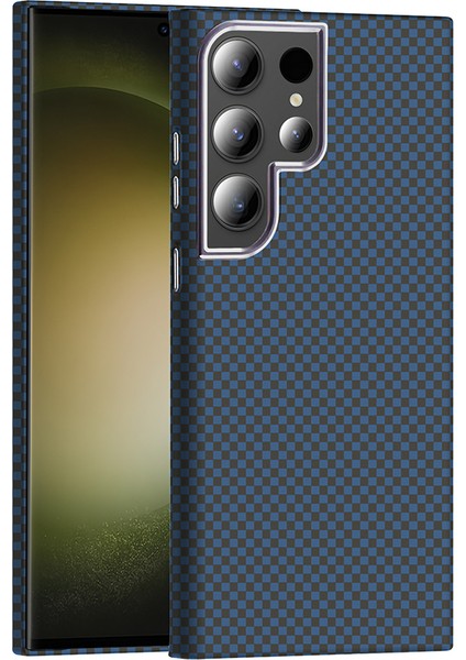 Galaxy S23 Ultra Kılıf M-Safe Şarj Özellikli Karbon Fiber Görünümlü N7TH Gros Kapak - Lacivert