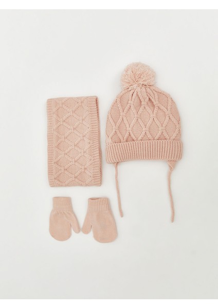 Yeni Sezon Ponponlu Kız Bebek Atkı Bere ve Eldiven Takım