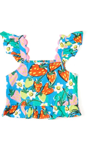 Çok Renkli Baskılı Kız Çocuk Bluz