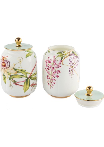 Happily Porselen Kapaklı 2'li Kavanoz Seti