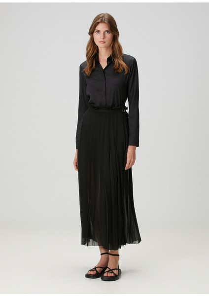 Siyah Pileli Maksi Etek