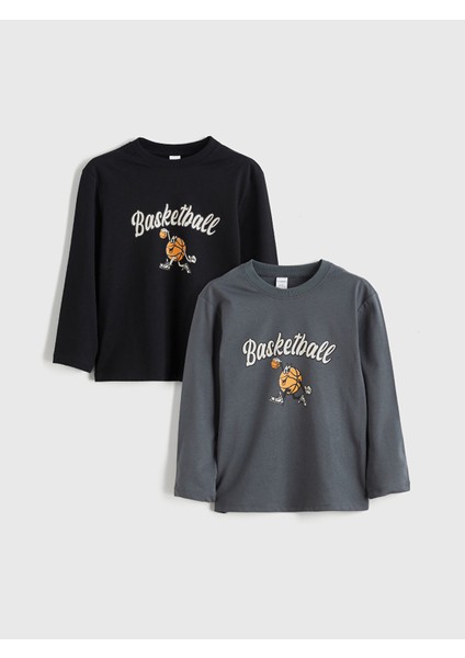 Yeni Sezon Bisiklet Yaka Erkek Çocuk Tişört 2'li