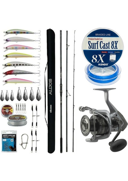 Yekoutdoor Yüksek Performans Okuma Olta Seti Okuma Alijos Surf 435 cm 100+250 gr 3 Parça&okuma Tomcat 8000 Olta Makinesi
