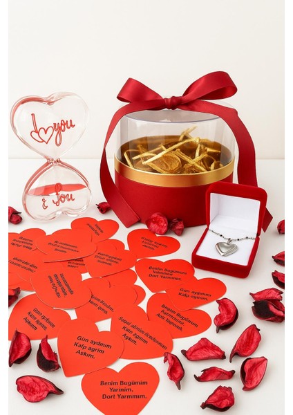 Sevgili ve Eş Için Hediye Seti-Konsept Hediye Kutusu-Kolye Kumsaati Aşk Sözleri-Sevgiliye Hediye-Gift