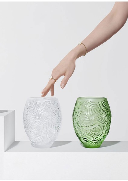 Yeşil Yaprak Desenli Kristal Vazo fiyatları