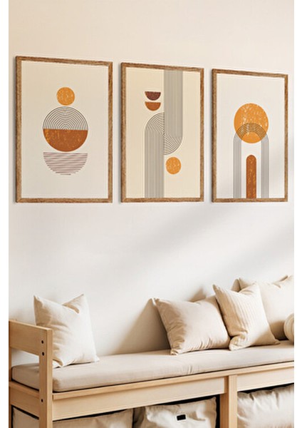 3 Parça Soyut Doğa ve Organik Formlar Temalı Ahşap Çerçeve Görünümlü Mdf Tablo Seti fiyatları