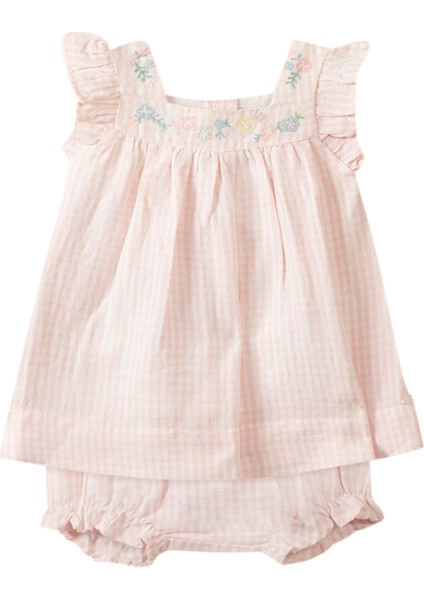 Pembe Pötükareli Fırfırlı Tunik ve Bloomer Şort Kız Bebek 2'li Set
