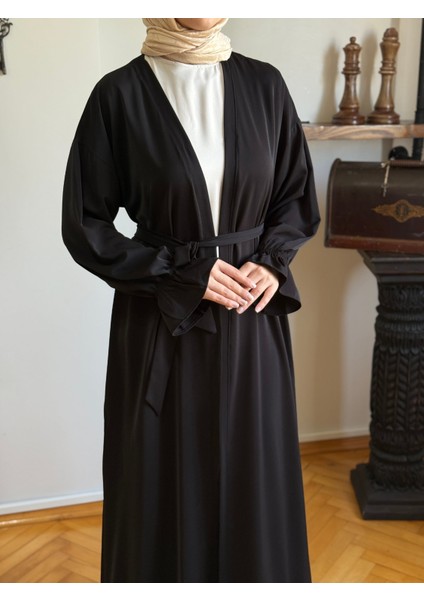 Siyah Garnili Kuşaklı Ikili Abaya Takım 5041 fırsatları